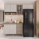 Cozinha Modulada Compacta Fidelitá Paris 3 Peças 190cm 7 Portas 3 Gavetas Com Tampo Nogal/Salinas