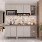 Cozinha Modulada Compacta Fidelitá Paris 4 Peças 190cm 9 Portas 3 Gavetas Com Tampo Nogal/Salinas