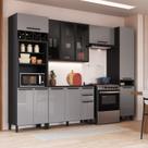Cozinha Modulada Compacta Torre Quente Vidro 5 Peças Diamante Preto/Chumbo/Titanio