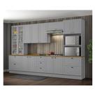 Cozinha Modulada Completa 343cm com Cristaleira e Torre Quente 12 Portas 7 Gavetas Americana Henn - Cinza/Nature