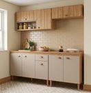 Cozinha Modulada Completa 4 Peças com 2 Armários Aéreos e Balcão para Pia Marti Yescasa Mel/Fendi
