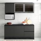 Cozinha Modulada Completa 5 Peças 5 Portas 3 Gavetas com Portas Vidro Fumê Etna Cinza/Grafite