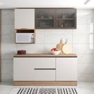 Cozinha Modulada Completa 5 Peças 5 Portas 3 Gavetas com Portas Vidro Fumê Etna