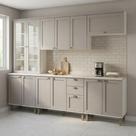 Cozinha Modulada Completa 5 Peças com Cristaleira e Balcões com Tampo 100% MDF Iluminata Branco/Fendi