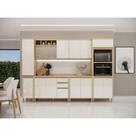 Cozinha Modulada Completa 6 Peças com Vidro Brise Lu 14 Portas 3 Gavetas Carvalho-off White Pérola