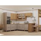 Cozinha Modulada Completa De Canto 10 Peças Com Tampo Lumina Cinammon/Freijó