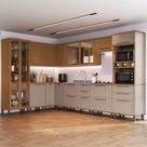 Cozinha Modulada Completa Fidelitá Barcelona 10 Peças 564cm 18 Portas 5 Gavetas Sem Tampo Freijó/Camurça