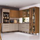 Cozinha Modulada Completa Fidelitá Barcelona 8 Peças 484cm 15 Portas 5 Gavetas Sem Tampo Freijó/Camurça