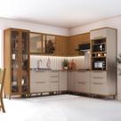 Cozinha Modulada Completa Fidelitá Barcelona 8 Peças 524cm 16 Portas 5 Gavetas Sem Tampo Freijó/Camurça