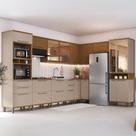 Cozinha Modulada Completa Fidelitá Barcelona 9 Peças 604cm 19 Portas 4 Gavetas Sem Tampo Freijó/Camurça