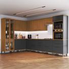 Cozinha Modulada Completa Fidelitá França 10 Peças 565cm 18 Portas 5 Gavetas Com Tampo Freijó/Chumbo