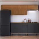 Cozinha Modulada Completa Fidelitá França 5 Peças 280cm 9 Portas 2 Gavetas Com Tampo Freijó/Chumbo