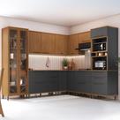 Cozinha Modulada Completa Fidelitá França 8 Peças 524cm 16 Portas 5 Gavetas Com Tampo Freijó/Chumbo