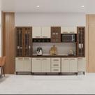 Cozinha Modulada Completa Fidelitá Lisboa 6 Peças 295cm 15 Portas 3 Gavetas Com Tampo Noce/Off-White