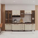 Cozinha Modulada Completa Fidelitá Lisboa 6 Peças 295cm 15 Portas 3 Gavetas Com Tampo Noce OffWhite