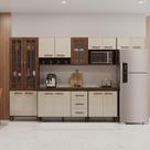 Cozinha Modulada Completa Fidelitá Lisboa 6 Peças 330cm 15 Portas 3 Gavetas Com Tampo Noce/Off-White