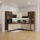Cozinha Modulada Completa Fidelitá Lisboa 8 Peças 445cm 18 Portas 3 Gavetas Com Tampo Noce/Off-White Cozinha Modulada Completa Fidelitá Lisboa 8 Peças 445cm 18 Portas 3 Gavetas Com Tampo Noce/Off-White
