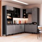 Cozinha Modulada Completa Fidelitá Mônaco 8 Peças 469cm 16 Portas 2 Gavetas Com Tampo Chumbo/Titânio