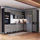 Cozinha Modulada Completa Fidelitá Mônaco 9 Peças 549cm 16 Portas 4 Gavetas Sem Tampo Chumbo/Titânio