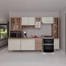 Cozinha Modulada Completa Fidelitá Paris 5 Peças 295cm 13 Portas 3 Gavetas Com Tampo Nogal/Salinas