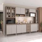 Cozinha Modulada Completa Fidelitá Paris 6 Peças 295cm 15 Portas 3 Gavetas Com Tampo Nogal/Salinas