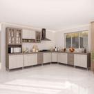 Cozinha Modulada Completa Fidelitá Paris 7 Peças 600cm 16 Portas 6 Gavetas Com Tampo Nogal/Salinas