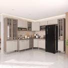 Cozinha Modulada Completa Fidelitá Paris 9 Peças 515cm 20 Portas 3 Gavetas Com Tampo Nogal/Salinas