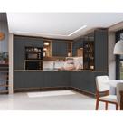 Cozinha Modulada Completa Isabelle 10 Peças com Torre Quente para 2 Fornos Cinza/Freijó/Grafite