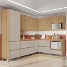 Cozinha Modulada de Canto com 9 Peças 282x202cm 11 Portas e 8 Gavetas com Paneleiro Rainha Nesher