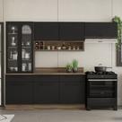 Cozinha Modulada em Aço 5 Peças 8 Portas 3 Gavetas Cristaleira Rodapé PVC Exclusive Itatiaia Preto/Grafite