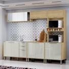 Cozinha Modulada Glória 5 Peças com Aéreo 1200 Portas Deslizantes e Torre 2 Fornos Bege/Castanho/Off White Cozinha Modulada Glória 5 Peças com Aéreo 1200 Portas Deslizantes e Torre 2 Fornos Bege/Castanho/Off White
