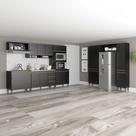 Cozinha Modulada Grande Completa 8 Peças 460cm Menu Móveis Preto