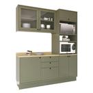 Cozinha Modulada Pequena Herval Viana, 4 Peças, Verde Hill e Carvalho Nature, com tampo