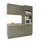 Cozinha Modulada Pequena Herval Viana, 4 Peças, Verde Hill e Carvalho Nature