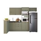 Cozinha Modulada Pequena Herval Viana, 5 Peças, Verde Hill E Carvalho Nature, Sem Tampo