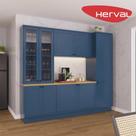 Cozinha Modulada Pequena Herval Viana, 7 Peças, Azul Orion E Carvalho Nature, Com Vidro Cozinha Modulada Pequena Herval Viana, 7 Peças, Azul Orion E Carvalho Nature, Com Vidro