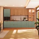 Cozinha Modulada Pixel Kappesberg 100% MDP Canela/Verde Frevo/Canela 340cm