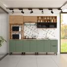 Cozinha Modulada Toscana 5 Peças em Mdf com Aéreo 1200 Porta de Vidro Basculante e Torre Quente