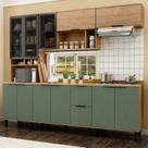 Cozinha Modulada Toscana 5 Peças Mdf com Aéreo 1200 Porta de Vidro e Paneleiro com Tampo