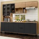 Cozinha Modulada Toscana 5 Peças Mdf com Aéreo 1200 Porta de Vidro e Paneleiro com Tampo Cozinha Modulada Toscana 5 Peças Mdf com Aéreo 1200 Porta de Vidro e Paneleiro com Tampo