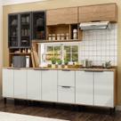 Cozinha Modulada Toscana 5 Peças Mdf com Aéreo 1200 Porta de Vidro e Paneleiro com Tampo