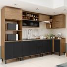 Cozinha Modulada Toscana 7 Peças Mdf com Aéreo 1200 Porta de Vidro Basculante e Armários Canto