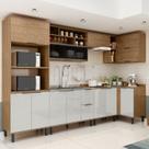 Cozinha Modulada Toscana 7 Peças Mdf com Aéreo 1200 Porta de Vidro Basculante e Armários Canto