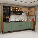 Cozinha Modulada Toscana 7 Peças MDF com Paneleiro 1 Forno e Armários Canto Marrom/Freijó/Jade Cozinha Modulada Toscana 7 Peças MDF com Paneleiro 1 Forno e Armários Canto Marrom/Freijó/Jade