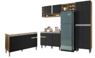 Cozinha Modulada Vanessa Com Balcão Para Pia 150mt Tatiane Sem Tampo Amêndoa/Preto AJL Cozinha Modulada Vanessa Com Balcão Para Pia 150mt Tatiane Sem Tampo Amêndoa/Preto AJL