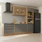 Cozinha Modulada Vidro Reflecta 5 Peças 2 Balcões 2 Armários Aéreos 1 Torre Quente em MDF Viena Cinza