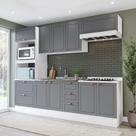 Cozinha Pérola com Rodapé 5 Peças Torre Quente Aéreo 3 Portas Balcão 120 Balcão 80 e Basculante Yesc