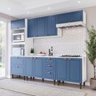 Cozinha Pérola com Tampo 5 Peças Torre Quente Aéreo 3 Portas Balcão 120 Balcão 80 e Basculante Yesca