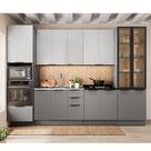 Cozinha Telasul Lumina 6 Peças Com Paneleiro para Forno e Micro Com Vidro fumê e Iluminação Sem Tampo Cinza Lacca