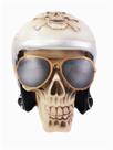 Cranio caveira motoqueiro c/ óculos em resina branco